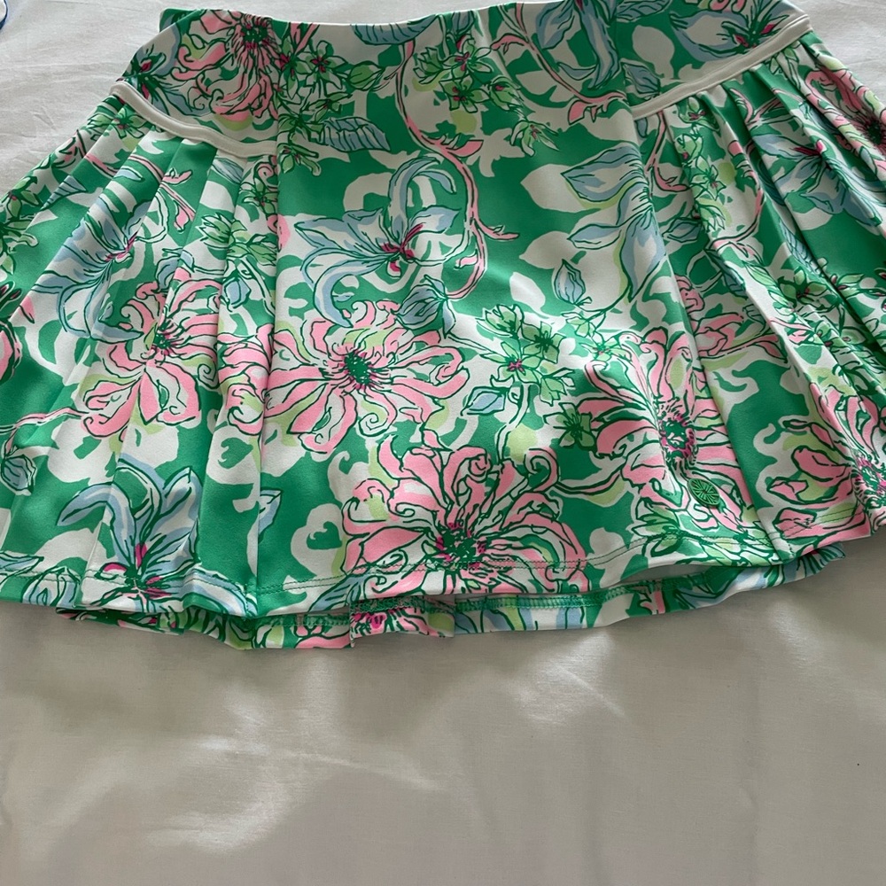 Lilly Pulitzer Green and Pink Floral Skater Skirt